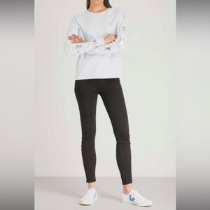 Good American Blue Silver Star Sleeved Skater Long Sleeve Top Quiet Luxury Jean
